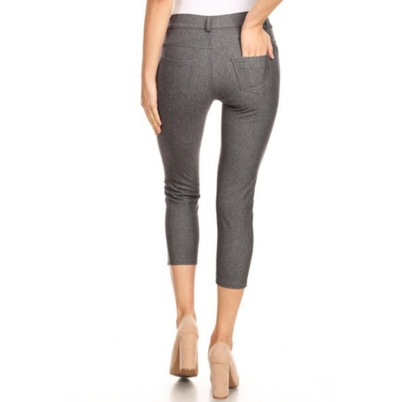 Women's Jeggings Pants Capri Stretchy Skinny Gray - Picture 3 of 7